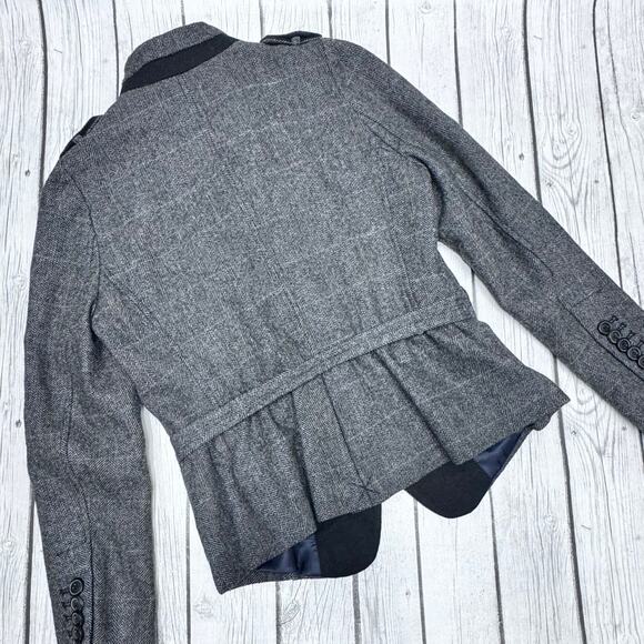 Zara Wool Blend Peplum Herringbone Military Blazer Jacket in Grey Size Medium - Picture 4 of 4